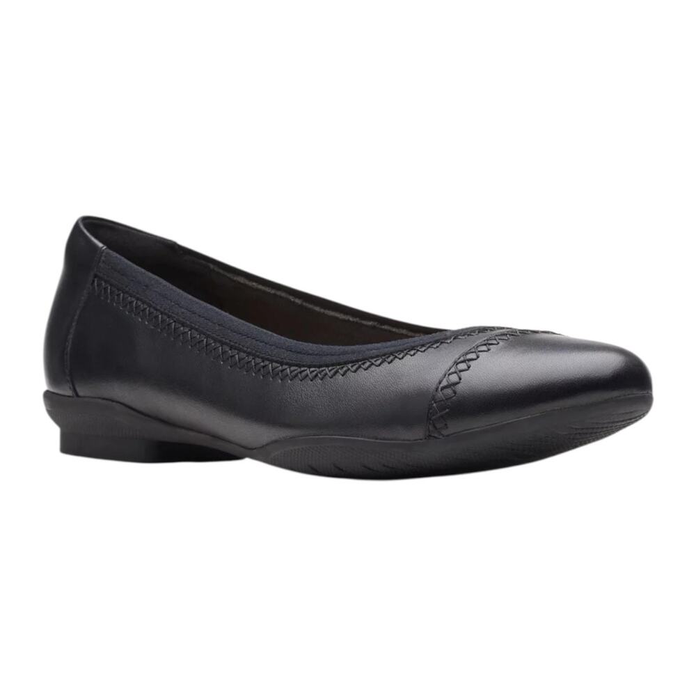 Clarks Women's Sara Bay Leather Flats Black Size 10